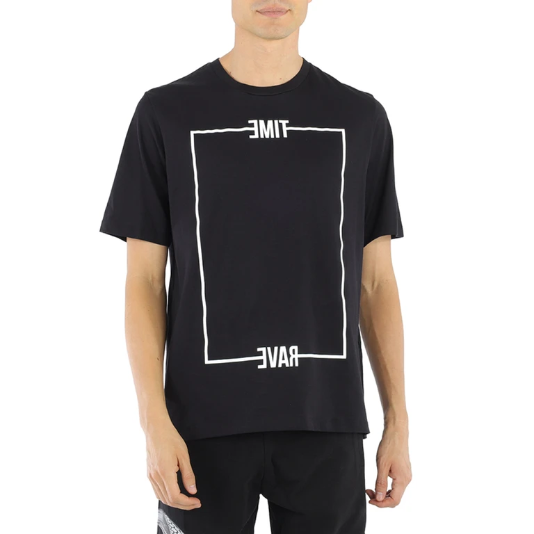 Mens Black Time Rave Print T-shirt