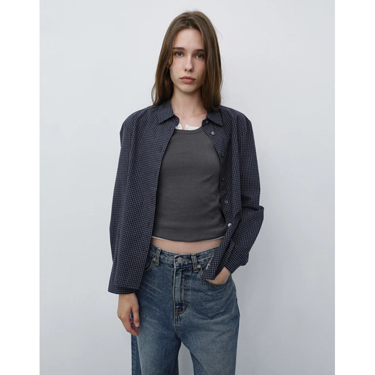 ESSENTIAL SLIM CHECKED SHIRT BLUE NAVY