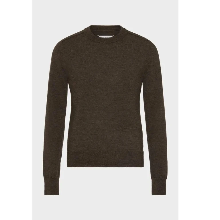 Maglieria Girocollo Blu con Toppe in Suede