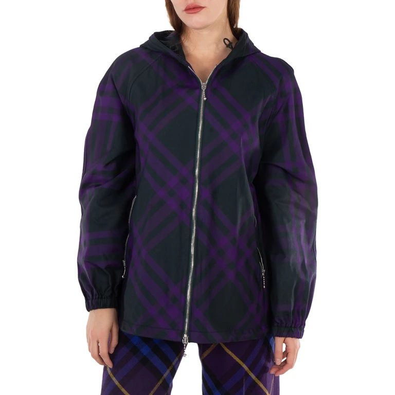 Check-Pattern Hooded Jacket