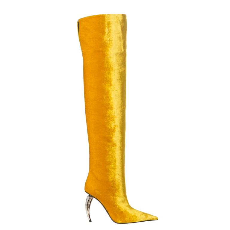 Tiger Tooth Thigh-High Velvet Boots