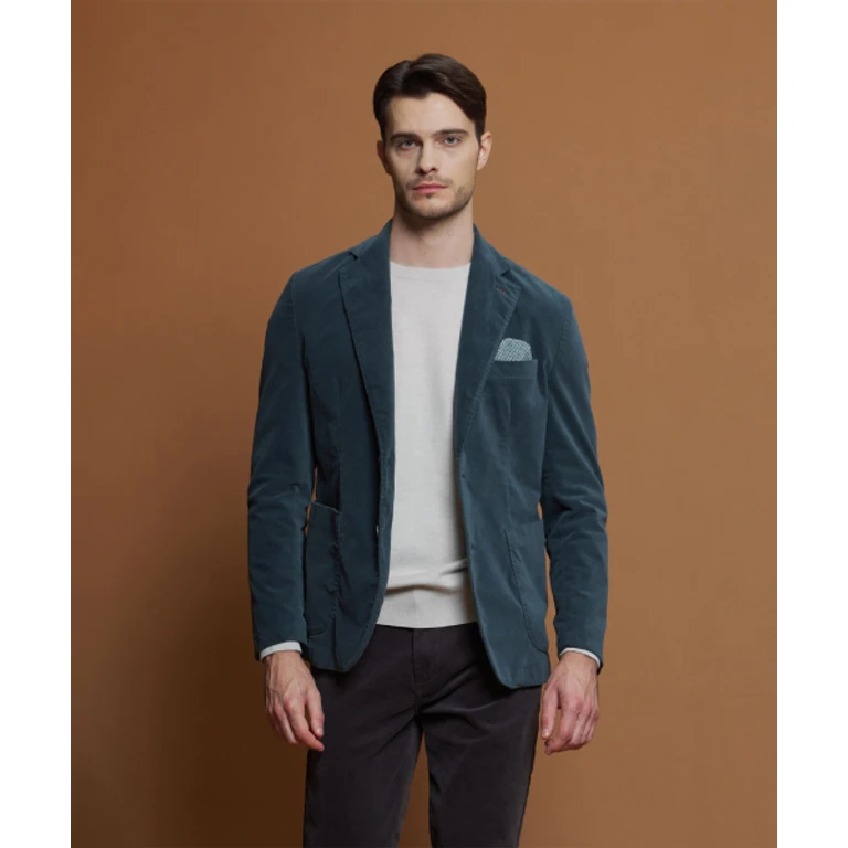 Blue Slim Fit Velvet Jacket