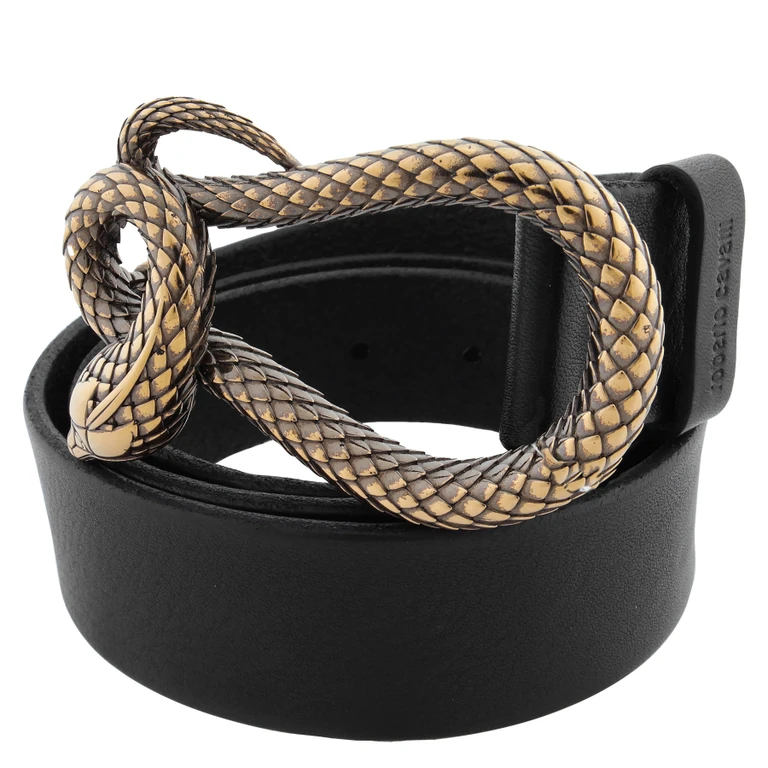Black Leather Snake Buckle Belt