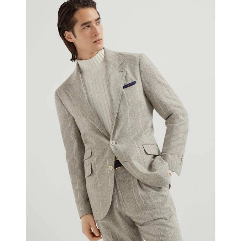 Men's Rock Salt Wool Silk Blend Pinstripe Blazer