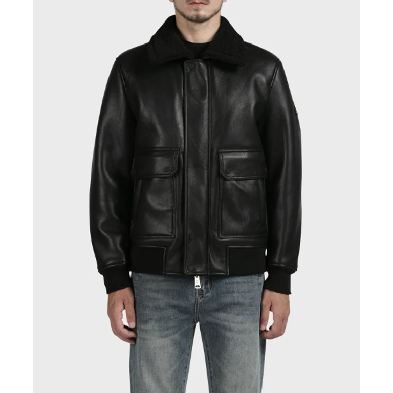 Black PU Leather Shearling Jacket