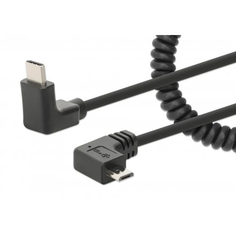 USB-C to Micro-USB Charging Cable. 1m. Coiled Tangle-Resista
