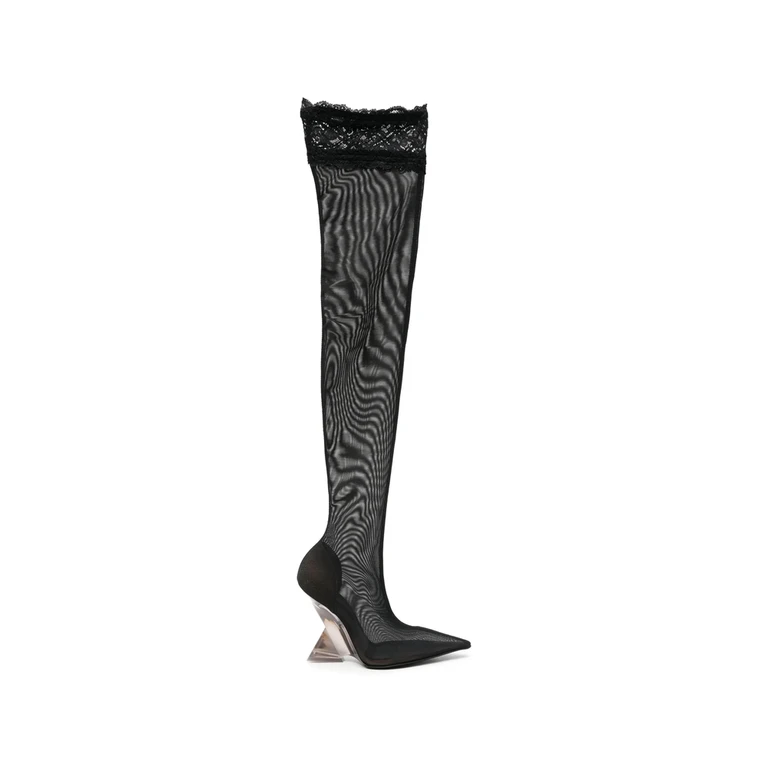 Cheope Thigh-high Lace-trimmed Mesh Boots