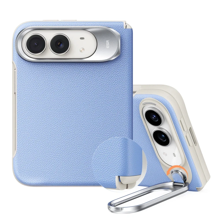 iPhone Duo Atelier Silicone Leather Magnetic Case with Flex Stand - Misty Blue - Misty Blue