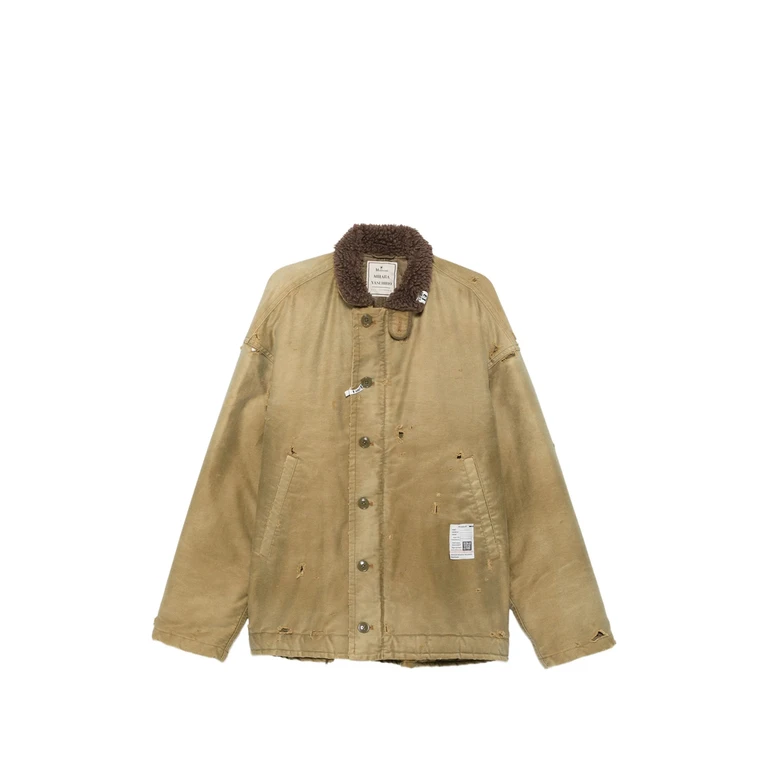 Distressed Faux-shearling-collar Jacket