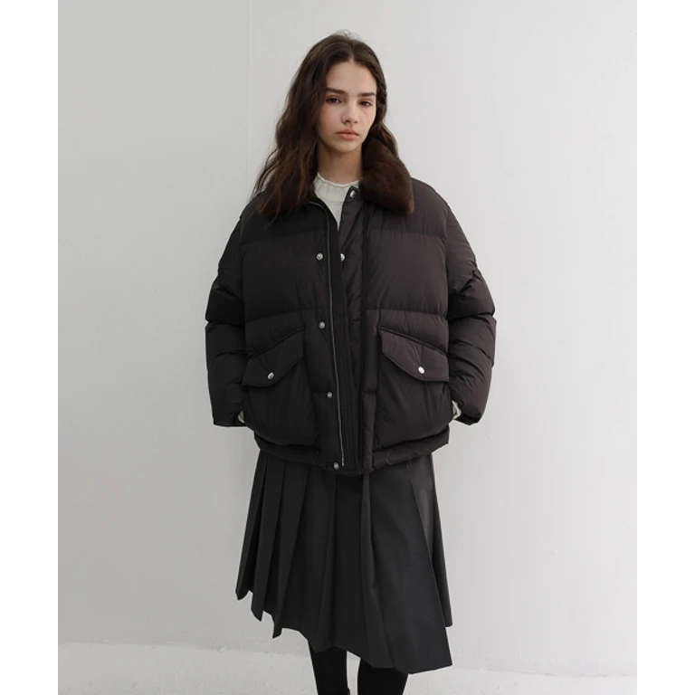 UNISEX COLLARED GOOSE DOWN JACKET DEEP BROWN