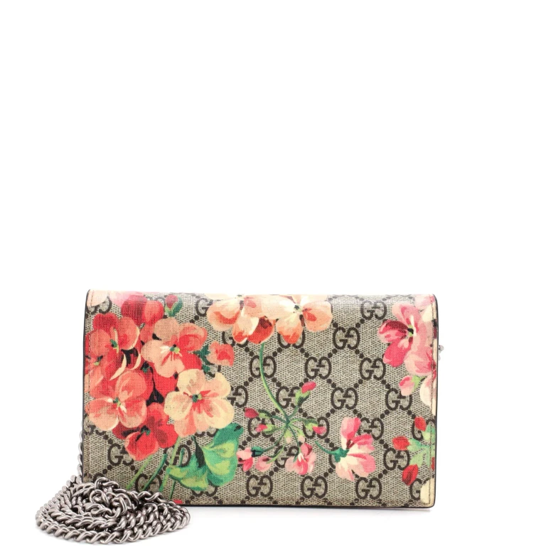 Chain Wallet Blooms Print GG Coated Canvas