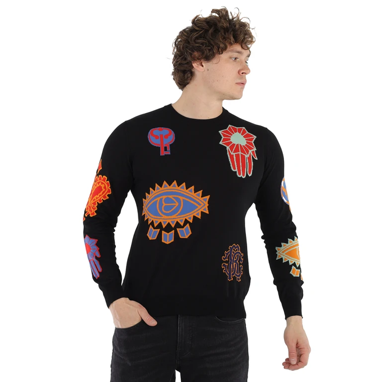 Mens Black / Multicolor Bandana Symbol Instarsia Sweater
