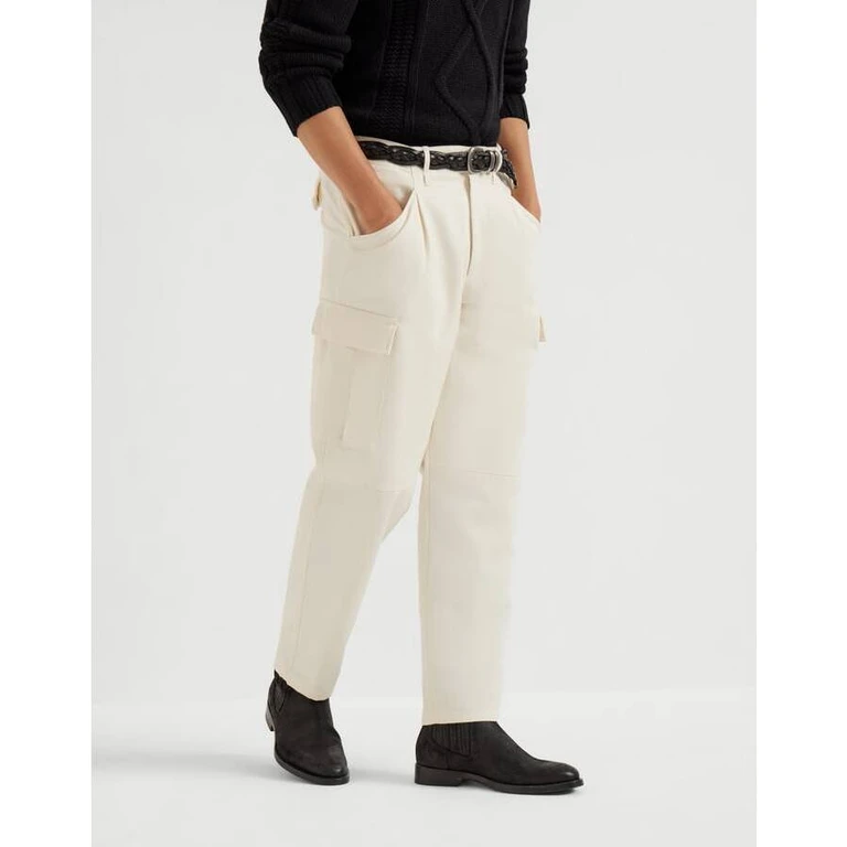 Men's English White Wool Cotton Cargo Pants