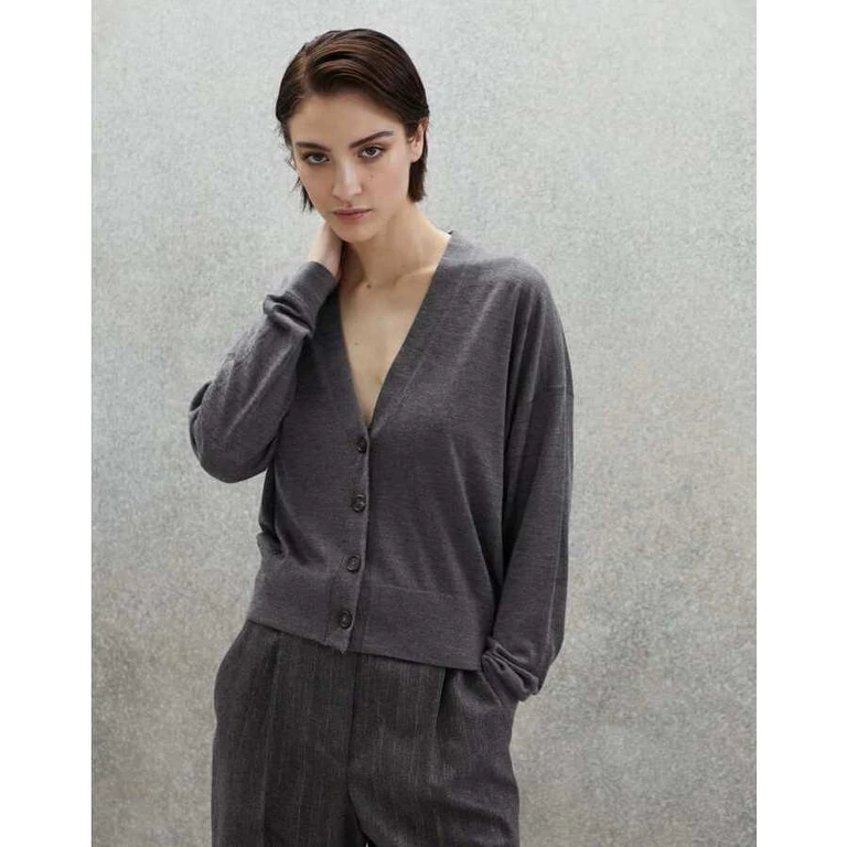 Women's Lead Wool Silk V Neck Button Sweater