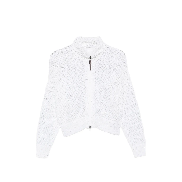 Sequin-embellished Open-knit Cardigan