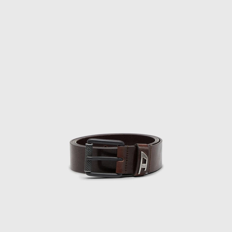3.5cm shiny leather belt with logo loop - Belts - Man - Brown
