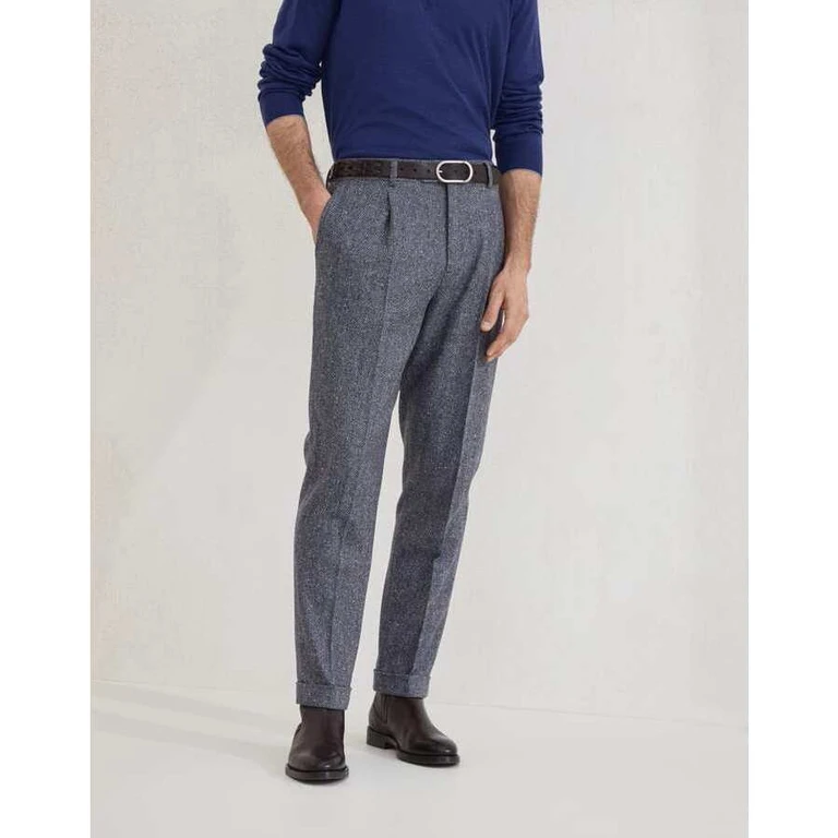 Men's Navy Wool Pleated Trousers