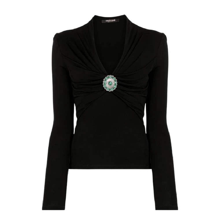 Embellished Gathered V-Neck Blouse