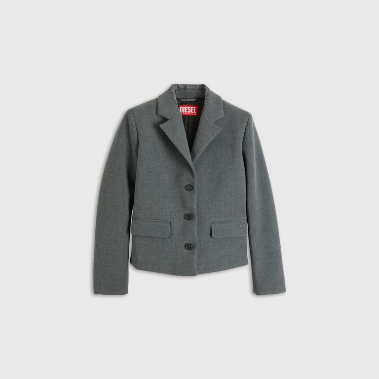 Cropped blazer with denim-trimmed collar - Jackets - Woman - Grey