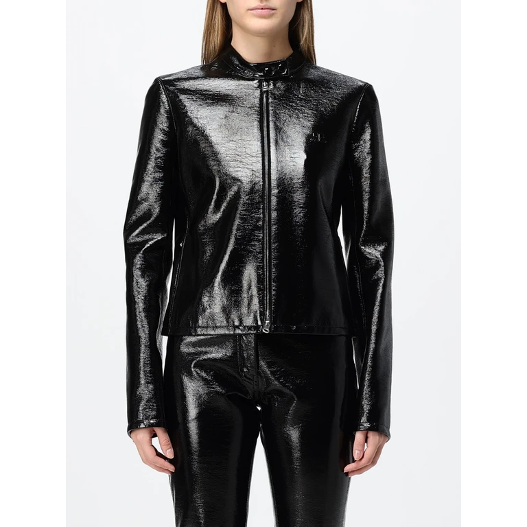 Faux Leather Biker Jacket with High Neck and Zip Closure (326CBL379VY00149999)