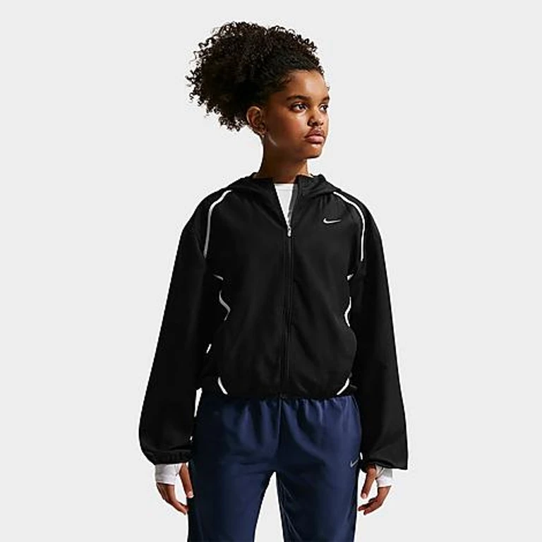 Girls' Big Kids Tempo Repel Full-Zip Running Jacket in Black/White Size: XS