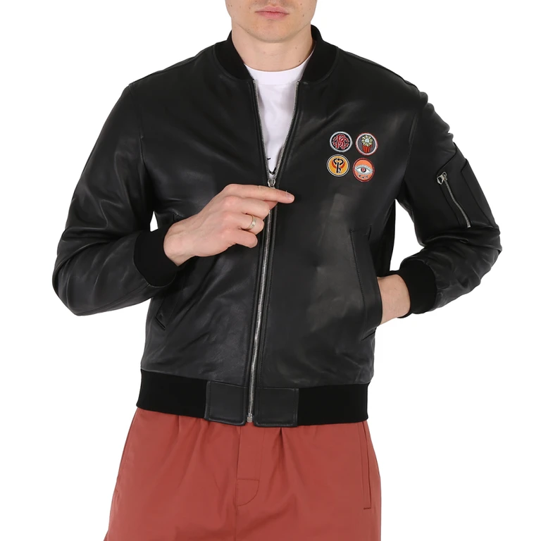 Black Nappa Lucky Symbol Embroidered Bomber Jacket