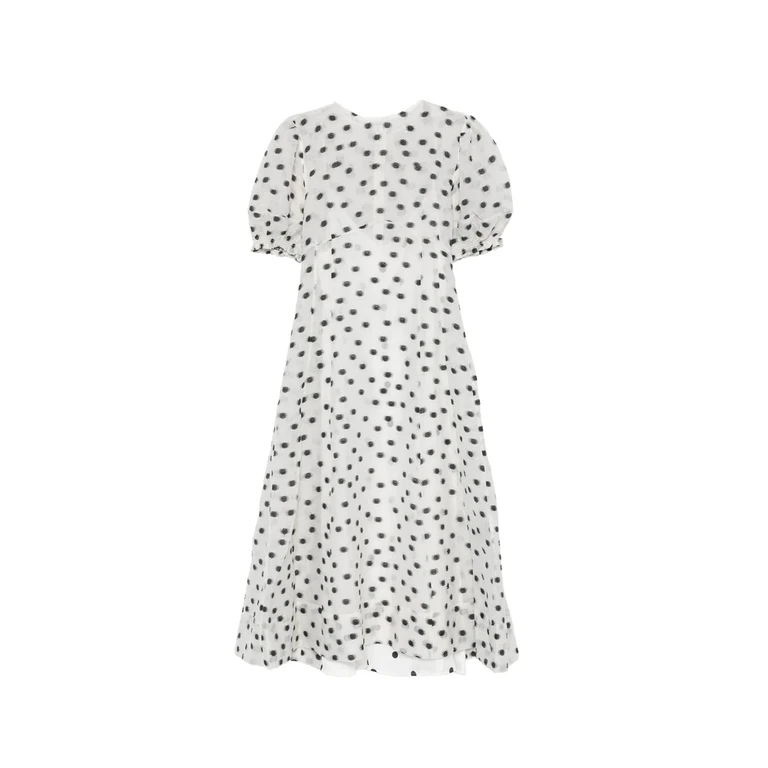 Polka-dot Puff-sleeve Midi Dress