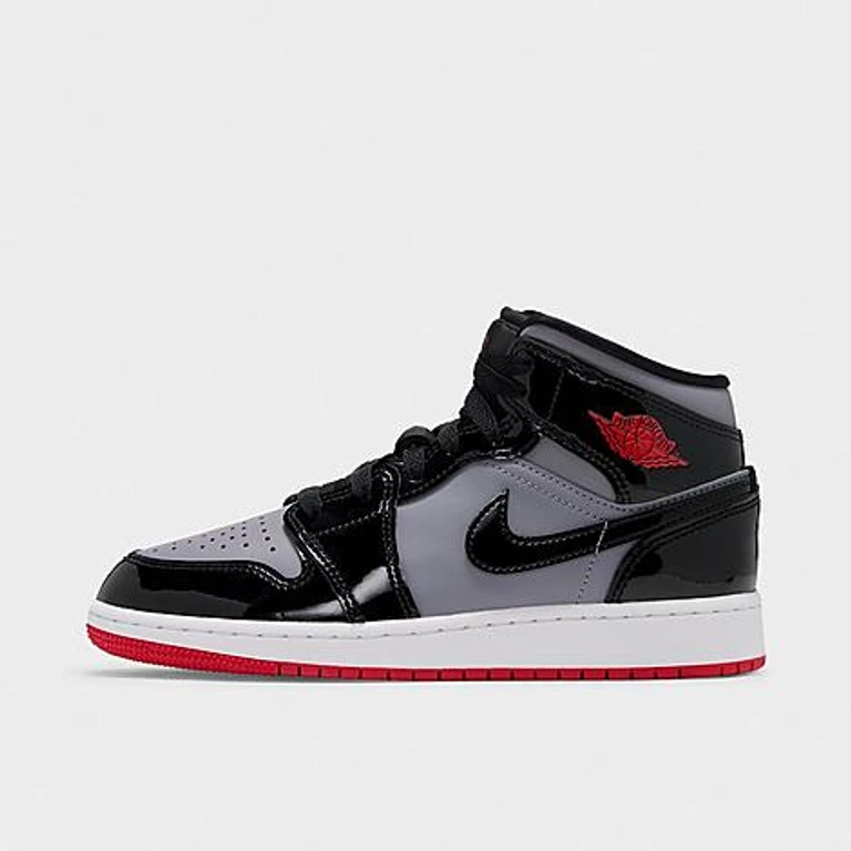 Girls' Big Kids Air Retro 1 Mid SE Multi Casual Shoes in black/fire red-cemen Size: 3.5