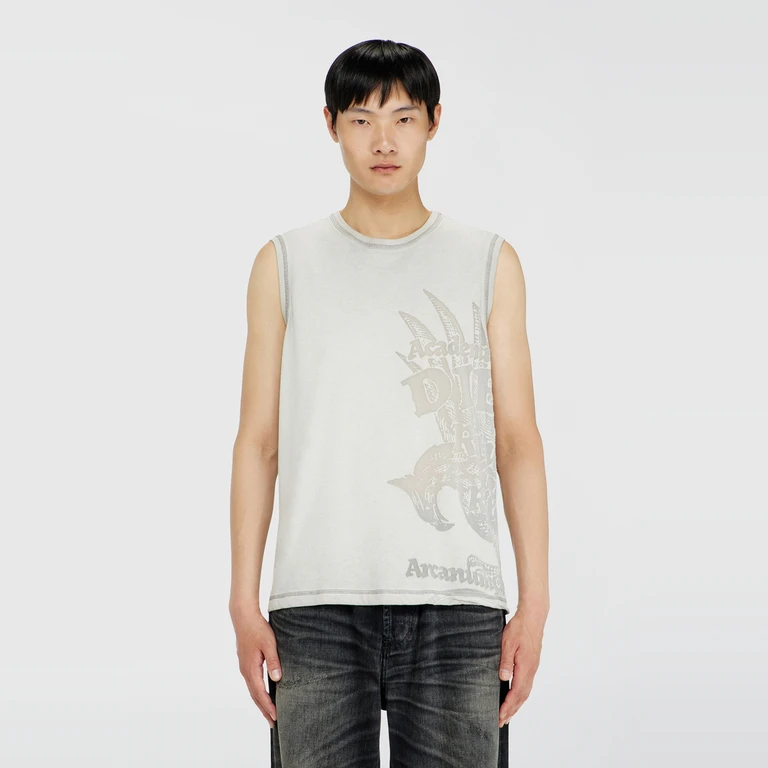 Sleeveless jersey top with embossed graphics - T-Shirts - Man - Grey