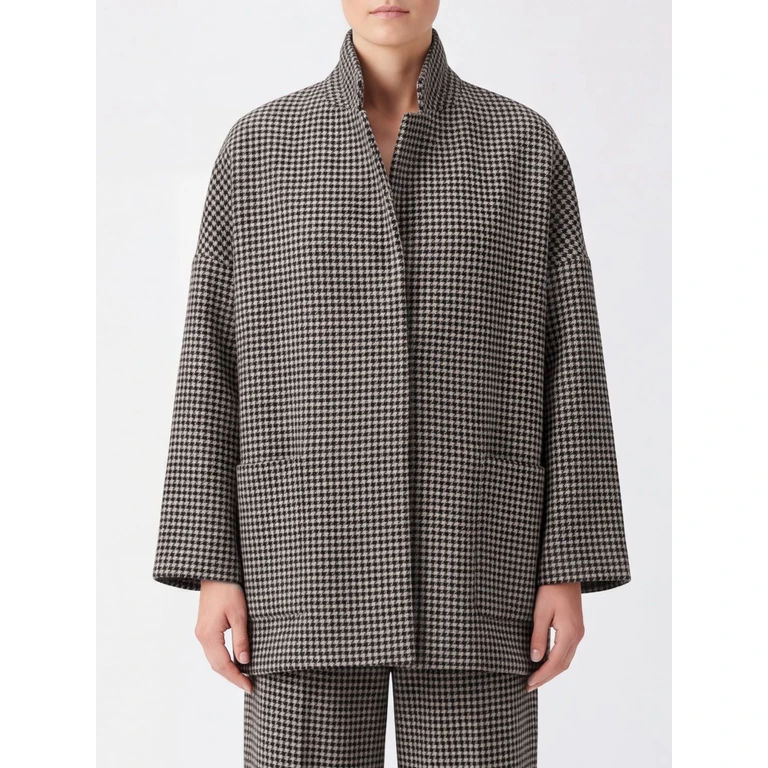 Houndstooth Wool Single-Breasted Short Coat (GI1AIW51113)