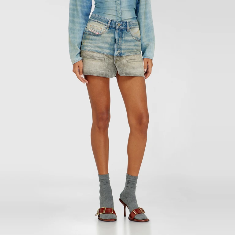 Denim mini skirt with contrast hem - Skirts - Woman - Multicolor