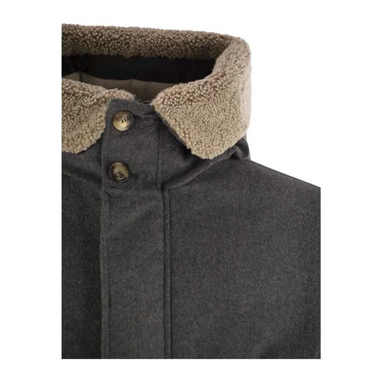 Men's Grey Wool Jacket With Shearling Collar