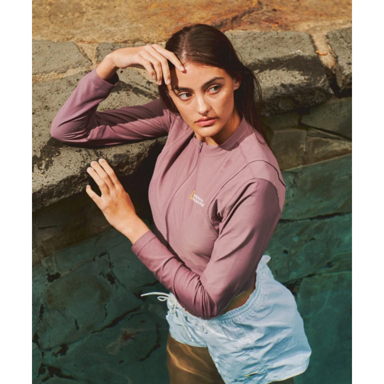 N242WRG620 Womens Cropped Zip-Up Rash Guard G PINK