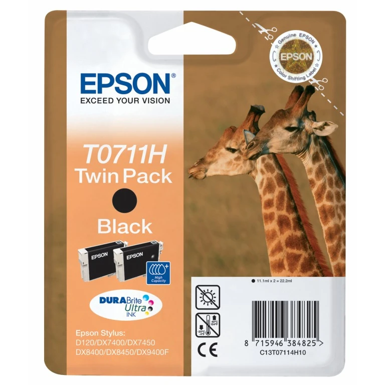 C13T07114H10/T0711H Ink cartridge black high-capacity twin pack.
