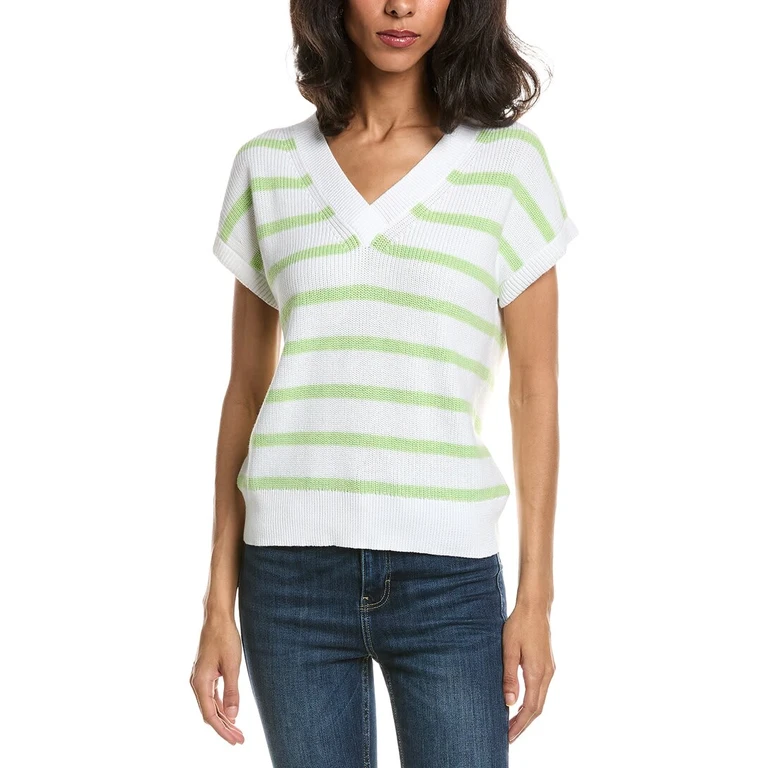 Stripe Cap Sleeve V-Neck Sweater