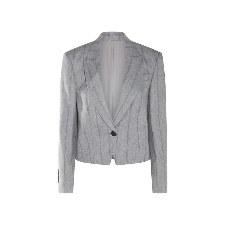 Women's Light Grey Wool Single Button Jacket