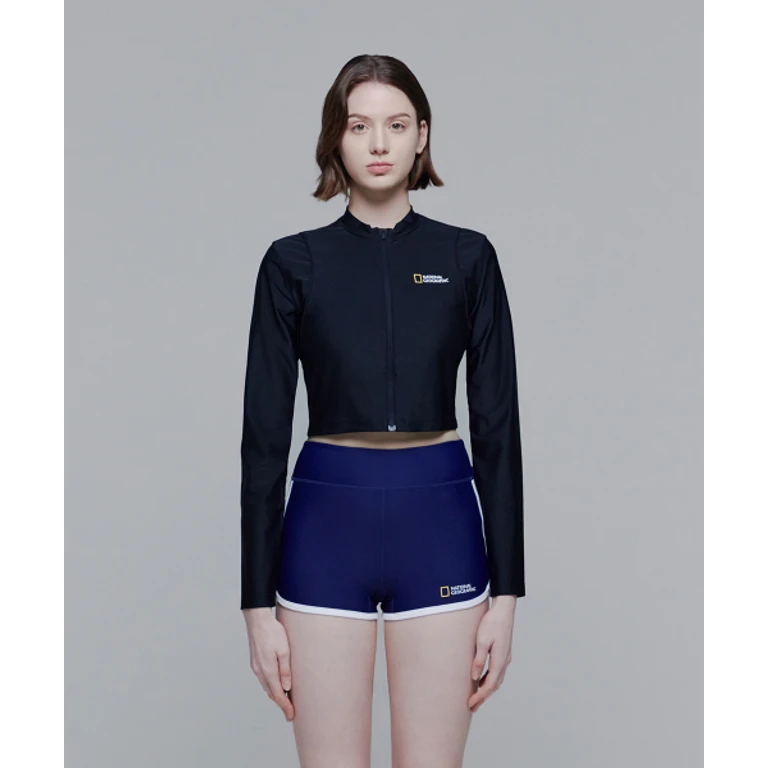 N242WRG620 Women's Cropped Zip-Up Rash Guard CARBON BLACK