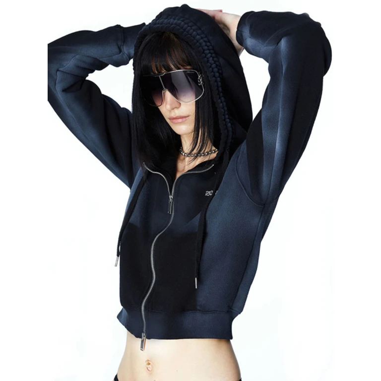 MOSS WASHED HOODIE ZIP UP (BLACK)
