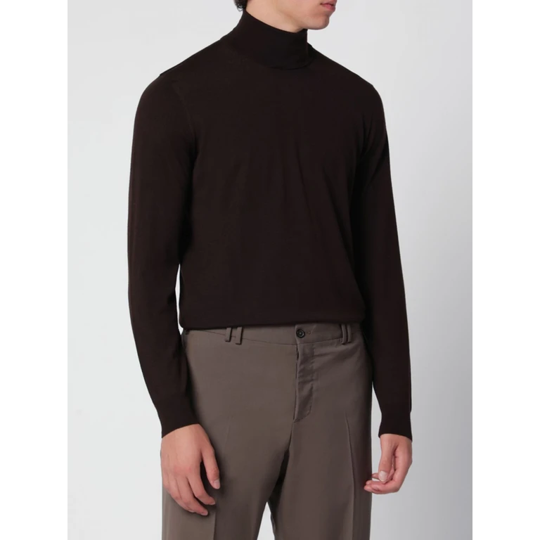 Turtleneck Jumper in a Fine Wool Blend with Ribbed Trims (D0D104W595)