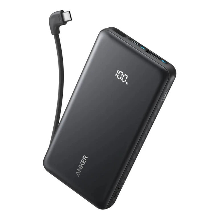 Zolo Power Bank, 10,000mAh Portable Charger 22.5W Output with Built-in USB-C Cable, Black