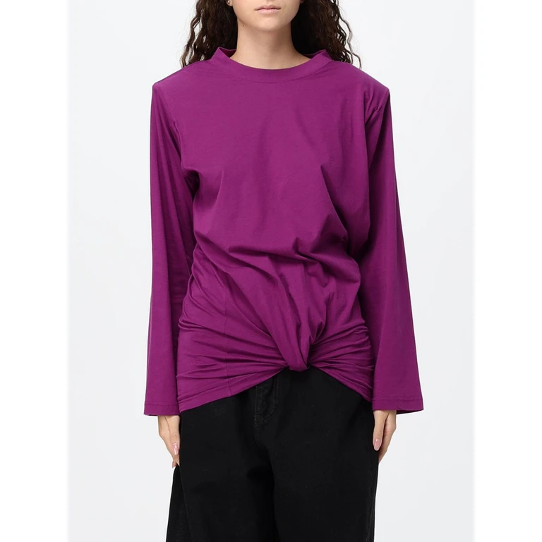 Long-Sleeved Draped T-Shirt with Padded Shoulders and Crew Neck (A009D9TUVB25100)