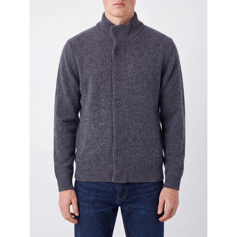 High-Neck Pure Wool Cardigan with Button Closure (MKN0731CH51)