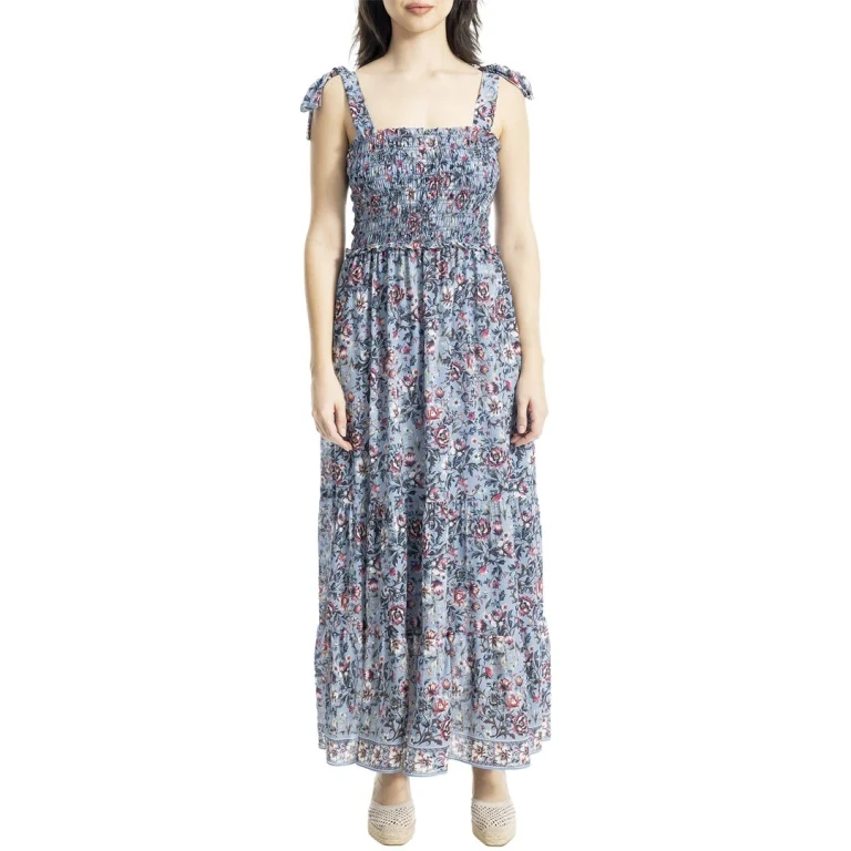 Self Tie Smocked Bodice Maxi Dress