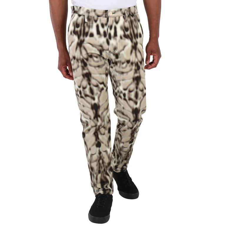 Mens Natural / Off White Blurred Lynx Print Trousers