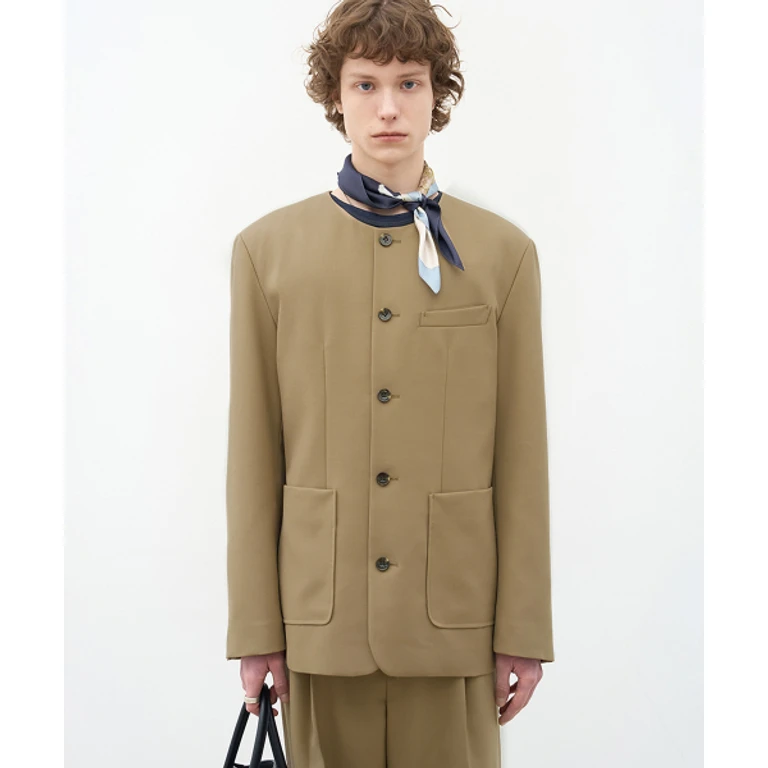 Lux Collarless Blazer Beige