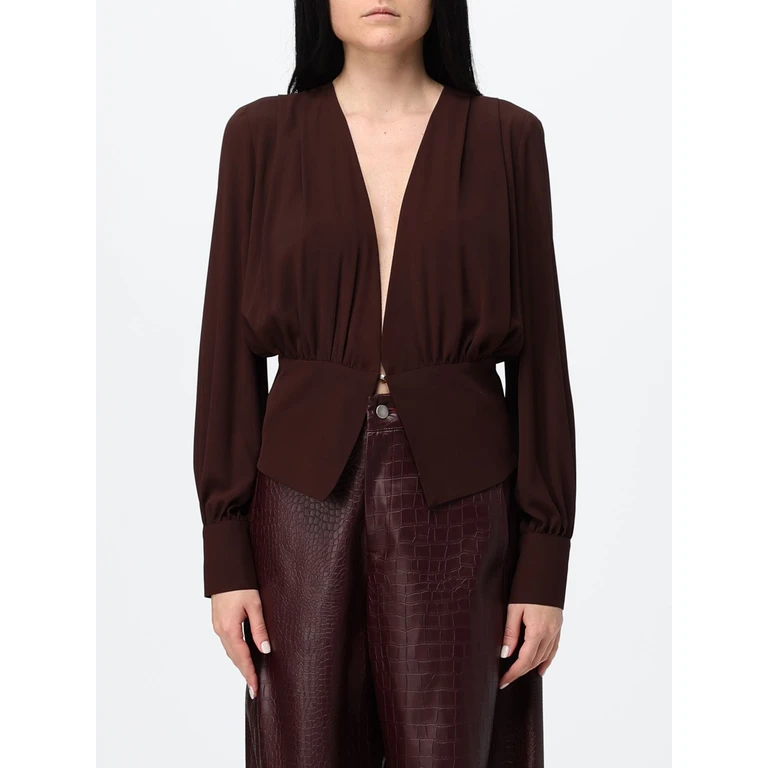 Long-Sleeved Crêpe Evening Top with Deep V-Neck (HM32674758MOCHA)