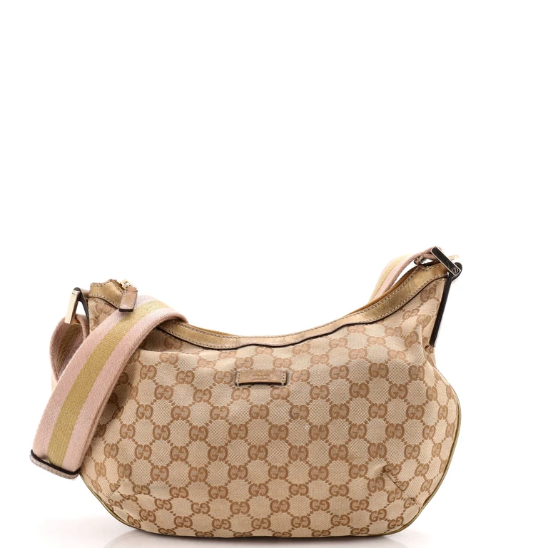 Saddle Zip Messenger Bag GG Canvas with Leather Medium