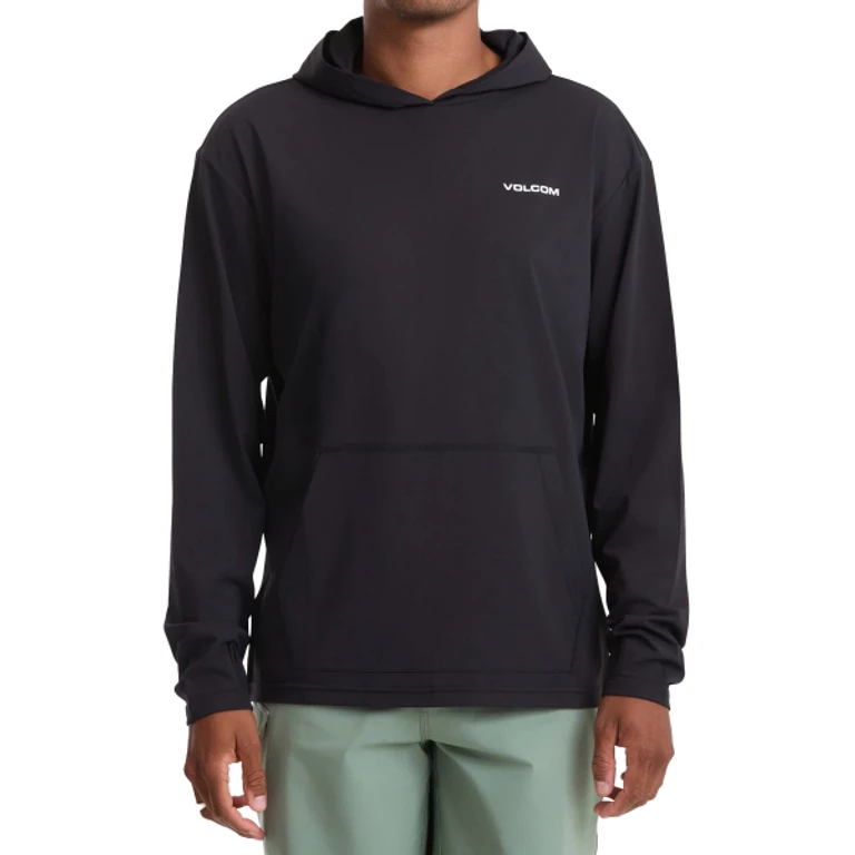 Pullover Hooded Box Fit Rash Guard Long Sleeve (Black)