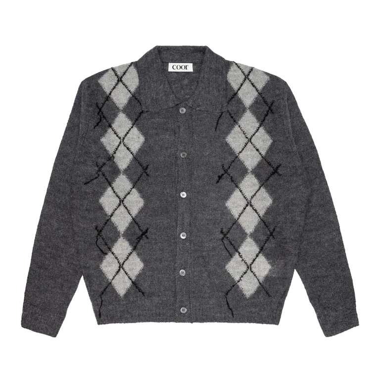 Cardigan Man Coor inside out argyle collar
