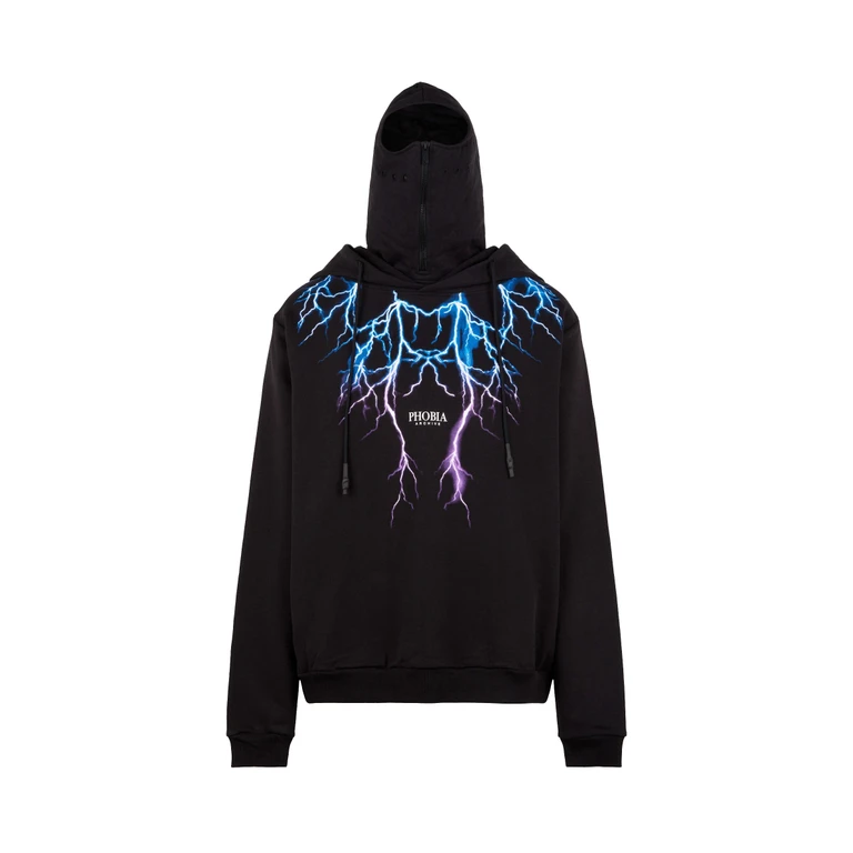 Lightweight Men's Hoodie Lightning Balaclava Hoodie Black/blue/purple